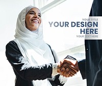 Muslim businesswoman close the deal business social template mockup