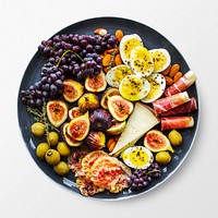 Snack platter on white background, food photography