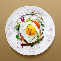 Fried egg toast on a plate, food photography psd