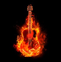 Guitar on fire, music clipart, grunge aesthetic psd