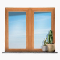 Wooden double casement window, home exterior illustration psd