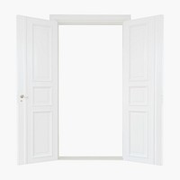 Opened white double doors, home exterior illustration psd