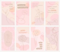 Aesthetic story template psd set with quote and flower