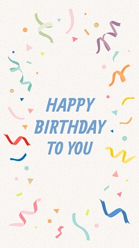 Happy birthday Instagram story template psd, colorful ribbons with confetti