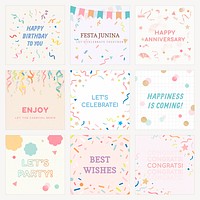 Festive confetti Instagram post template, colorful celebration psd set