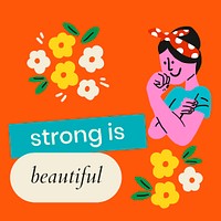 Strong is beautiful editable template psd with retro woman character, woman empowerment concept