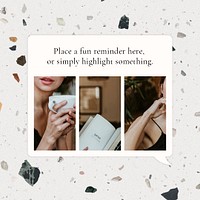 Aesthetic notification template, terrazzo Instagram post, psd