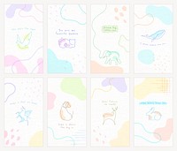 Cute animal mobile wallpaper template set, pastel memphis design psd