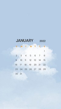 Cloud abstract January monthly calendar iPhone wallpaper psd
