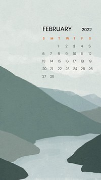 Mountain abstract February monthly calendar iPhone wallpaper psd