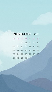 Mountain November monthly calendar iPhone wallpaper psd
