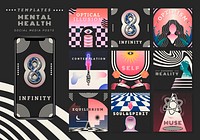 Mental health Instagram post template set, spiritual art psd