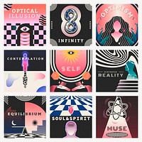 Mental health Instagram post template set, spiritual art psd