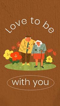 Love Instagram story template, old couple illustration with romantic quote psd