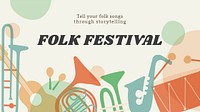 Folk music festival banner template, retro instrument design psd