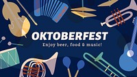 Oktoberfest music template, ad banner with retro instrument design psd