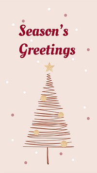 Season’s greeting Instagram story template, cute Christmas greeting with trees doodle psd