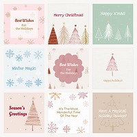 Christmas greetings Instagram post template, cute festive pastel doodle psd collection