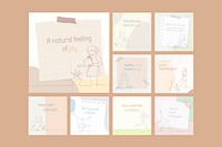 Hobby drawing templates, inspirational quote backgrounds set psd