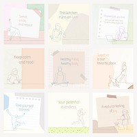 Lifestyle line art templates, person doing activities, simple drawing illustration set psd