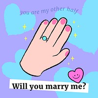 Cute doodle engagement proposal template, will you marry me? for Instagram post vector