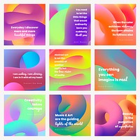 3D gradient Instagram post template, colorful squiggles with inspirational quote psd