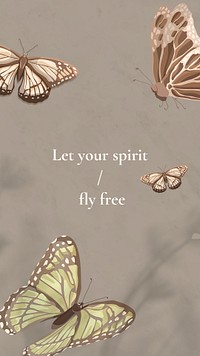 Freedom quote Instagram story template, beige butterfly background psd