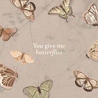 Love quote Instagram post template, beautiful vintage butterfly pattern psd