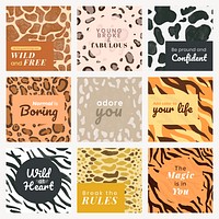 Motivational quote template seamless animal pattern set psd