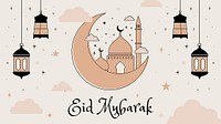 Eid Mubarak computer wallpaper template, brown earth tone celestial art design psd