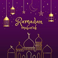 Luxurious Ramadan template for social media post on dark purple background psd