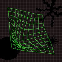 Wireframe shape clipart, green grid pattern, retro futurism design