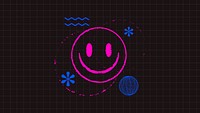 Smiley face desktop wallpaper, neon shapes on black background