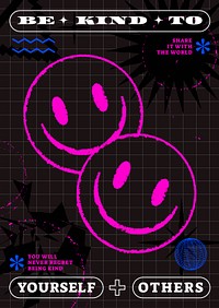 Self-reminder poster template, smiley face neon style vector