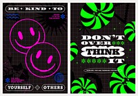 Self-reminder poster templates, retro futurism design set vector