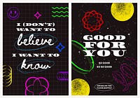 Funky party poster templates, neon design set psd