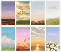 Landscape mobile wallpaper template, aesthetic nature design vector set