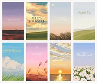 Landscape mobile wallpaper template, aesthetic nature design psd set