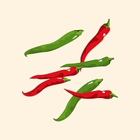 Chilies collage element, realistic illustration vector