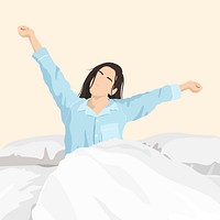 Woman waking up, aesthetic illustration psd