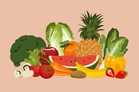 Healthy vegetables and fruits collage element, realistic illustration vector