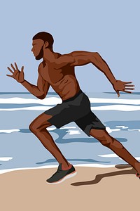 Man running at beach background, aesthetic illustration