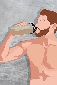 Man drinking protein shake background, aesthetic illustration