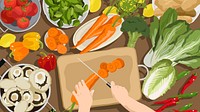 Fresh vegetables computer wallpaper, vegan cooking, aesthetic illustration