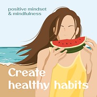 Healthy habits Instagram post template, aesthetic illustration psd