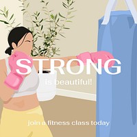 Female boxer Instagram post template, aesthetic illustration psd