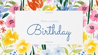 Happy birthday blog banner template, watercolor design psd