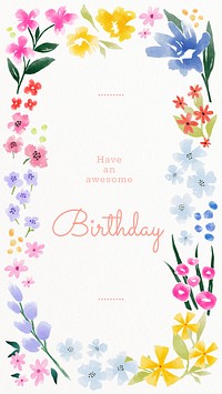 Birthday message social media story, watercolor flower design