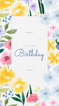 Birthday greeting Facebook story template, watercolor design vector