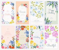 Watercolor flower mobile wallpaper template set vector